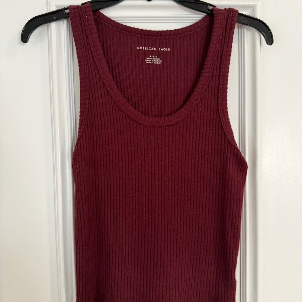 American Eagle Outfitters Rich Burgundy Ribbed Tank Top
